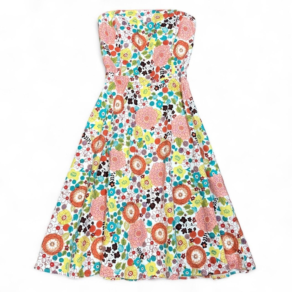 Y2K Multicolor Floral Spense Strapless Midi Dress Size 6 Minor Alterations